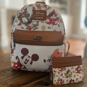 NWOT Disney Loungefly Fall Mickey and Minnie Mini Backpack Set